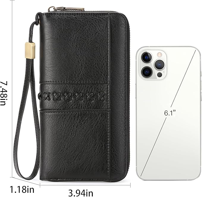 GOIACII Wallet for Women Ladies Wristlet Long Purse Zip Around Clutch RFID Blocking Vegan Leather