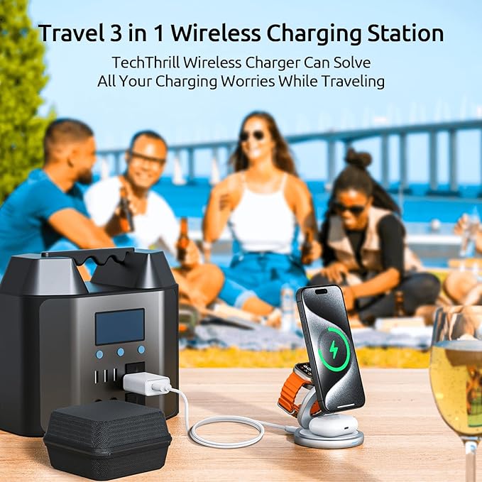 3 in 1 Charging Station for Apple Magsafe Travel Charger for Multiple Devices Aluminum Foldable Magnetic Wireless Charger with 360 Rotating for iPhone 17/16/15/14/13/12 Series,for iWatch,for Airpods