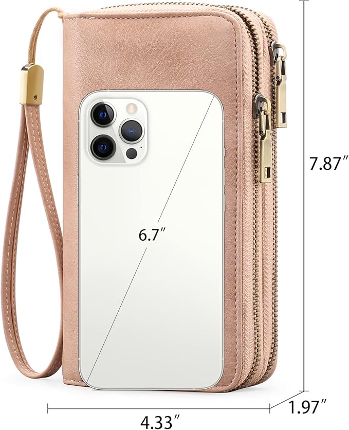 GAEKEAO Wallet for Women Clutch RFID Blocking Wristlet Leather Purse Large Capacity Credit Card Holder with Grip Hand Strap