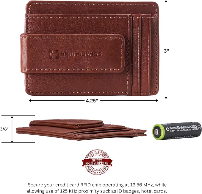 alpine swiss Harper Mens RFID Slim Money Clip Front Pocket Wallet Minimalist Leather ID Card Holder | RFID