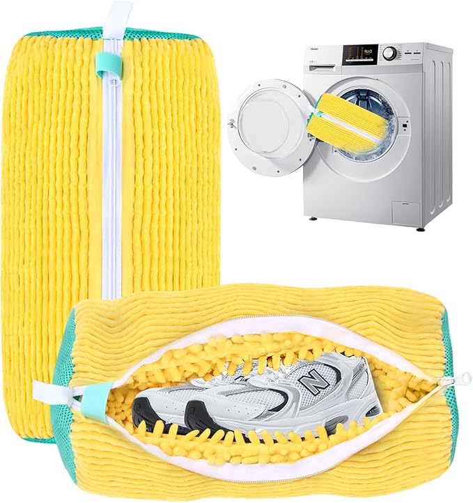 Shoe Washing Machine Bag, 2 Pack 360° Deep Cleaning Protects Shoes & Washer, Sneaker Shoe Cleaner Bag,Fits Most Shoes Sizes for Men Women, Reusable Laundry Shoe Bag for Washer Dryer & Travel,Yellow