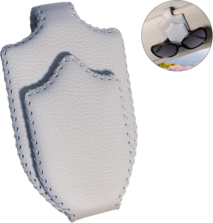 AMVOYOA Sunglass Holder for Car ，Hand Sewn Leather Sunglasses Clips for Car Visor ，Universal Car Magnetic Eyeglass Holder，Ticket Card Clip for Car Visor Accessories（Gray）