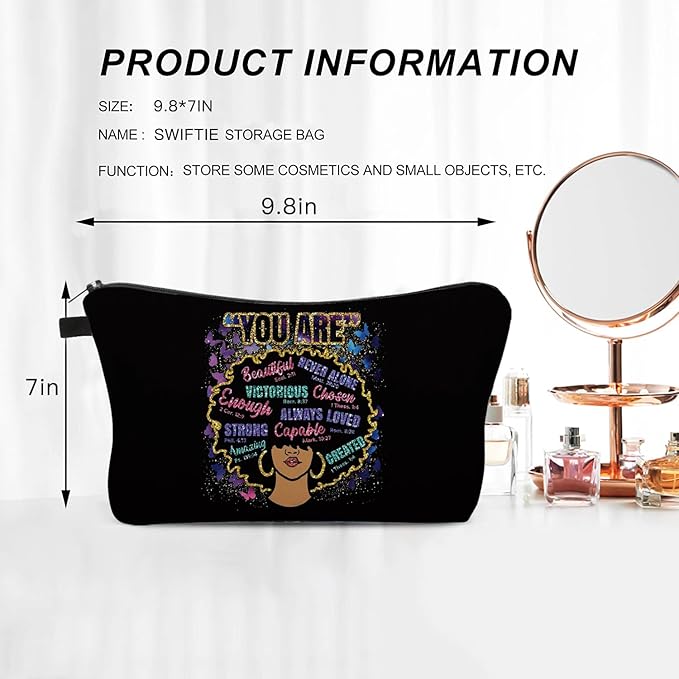 You Are Makeup Bag for Black Women Afro African American Cosmetic Pouch Inspirational Toiletry Travel Case Gift Purse Organizer