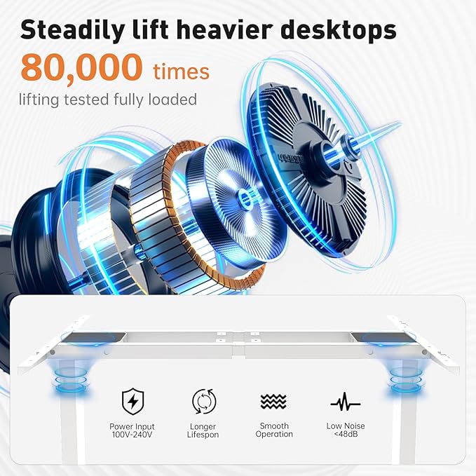 Dual Motor Standing Desk Frame 256 lbs Weight Capacity, Stand up Desk Frame Workstation, Electric Adjustable Legs, 3 Memory Height Settings, with Cable Management Tray, 2pcs Headphone Hook