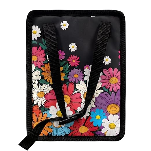Biyejit Colorful Daisy Car Trash Can with Lid Hanging Car Trash Bag Leak-Proof Portable Car Garbage Bin Car Accessories Interior Car Organizer Bag