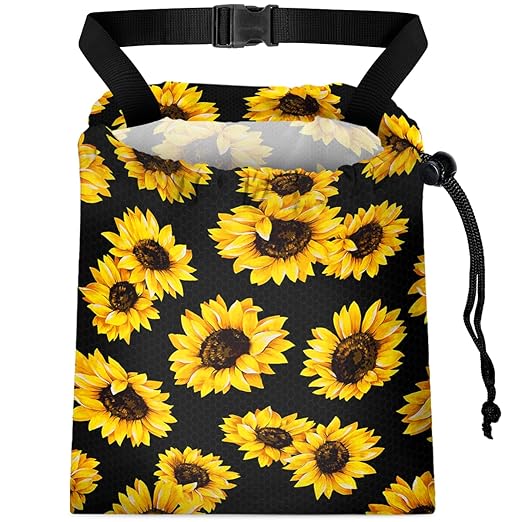 Car Trash Bag Hanging Back of Seat with Adjustable Snap Buckle Strap Cute Printed Drawstring Garbage Bags for Car-Sunflower