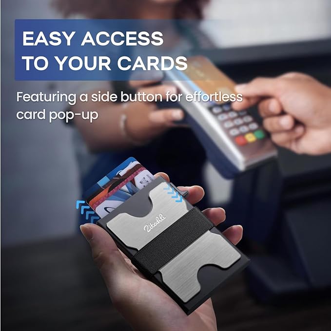 Zitahli Card Holder Wallets for Men - Slim Wallet Holds 6+6 Cards, Metal Card Holder, Minimalist RFID Blocking Wallets with Pop-Up Function, Ultra-Thin, Men's Accessories, Gifts for Him