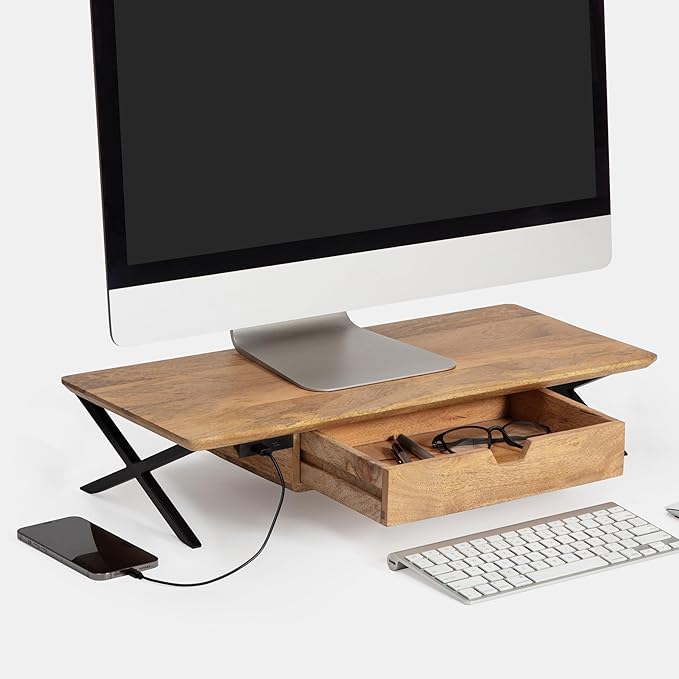 Anji Mountain Monitor Stand - Desktop Organizer & Laptop Riser, Ergonomic Monitor Riser, Space-Saving Monitor Stand for Desk, Durable Construction, Easy Assembly, Ideal for Home & Office,Natural