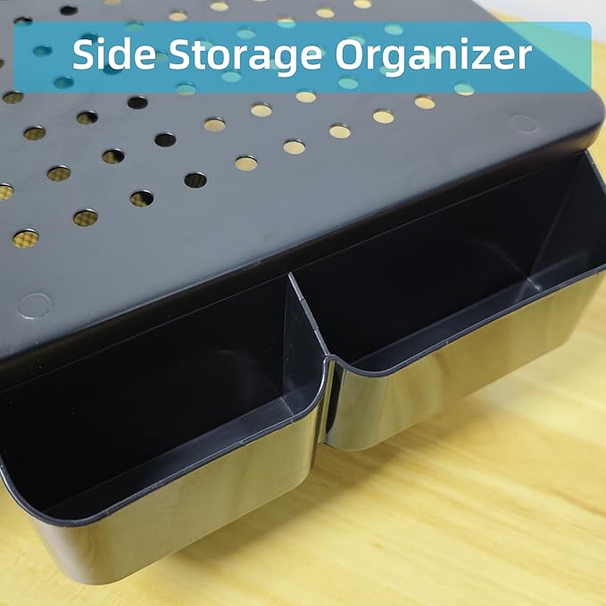 Monitor Stand Riser, Metal Laptop Stand with Storage, Printer Stand with Vented Drawer and Side Storage, Desk Organizer for Monitor, VMMR01-WDB