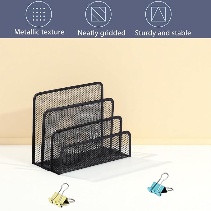 Mail Organizers 2 Pack Metal Mesh Desk Letter Sorter Small Desktop File Holder for Bills Magazines Papers Documents Office Envelopes
