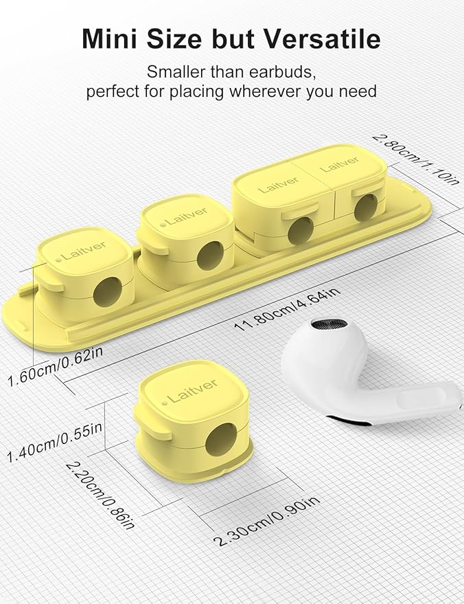 6 Pack Magnetic Cable Clips [1s Open/Lock], Laitver Cord Organizer Holder Strong Adhesive Desk Cable Management- Organize Charging Cords Neatly for Home, Office, Car,Desk, Nightstand-Cream Yellow