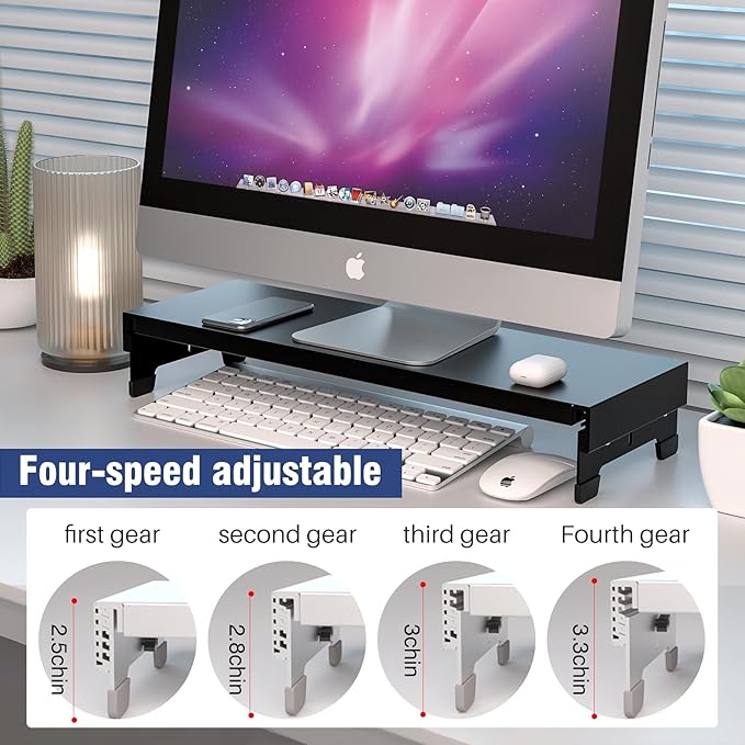Adjustable Monitor Riser Laptop Stand Riser Metal Desktop Monitor Stand Storage for Office Supplies, Compatible Computer, Desktop, Laptop, Save Space (adjustable black)