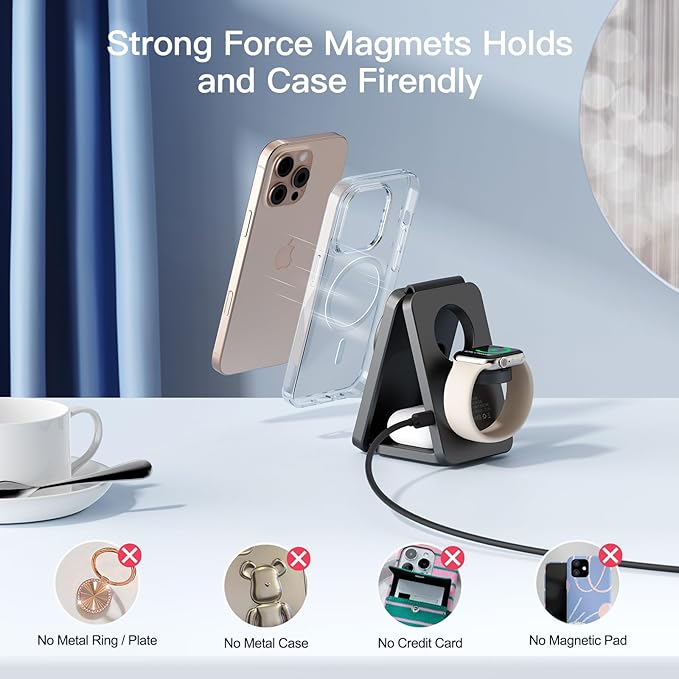 2026 Traveling Wireless Fast Charging Station,Magnetic 3 in 1 Charger with Light for iPhone 17 16 15 14 13 12 Pro Max Plus,Apple Watch Series & Air pods 4 3 2 Pro-Gifts for Wife & Husband