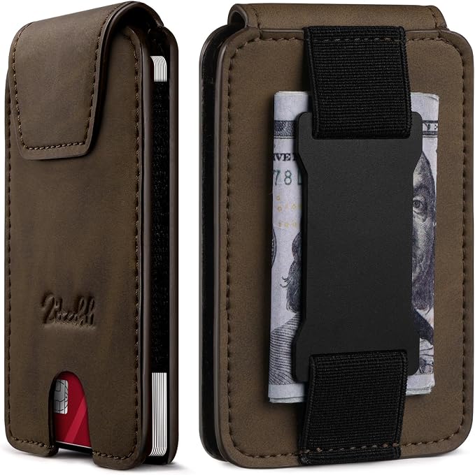 Zitahli Slim Wallet for Men Front Pocket – Thin Minimalist Credit Card Holder with Magnetic Closure & Elastic Cash Strap, RFID Blocking Wallet Holds up to 10 Cards & 15 Bills