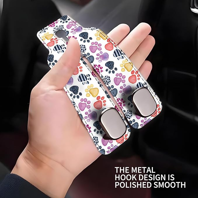Car Seat Headrest Hook, Universal Leather Cute Hanger Holder Hook, Storage Organizer Interior Accessories for Purse Bags Handbag Cute Colorful Dog Paws