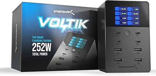 SABRENT VOLTIK Charging Station, 252W 8-Port USB C and USB A Desktop Charger, UL Certified with Real-Time LCD Display, Fast Charging for MacBook, iPhone, Samsung and More