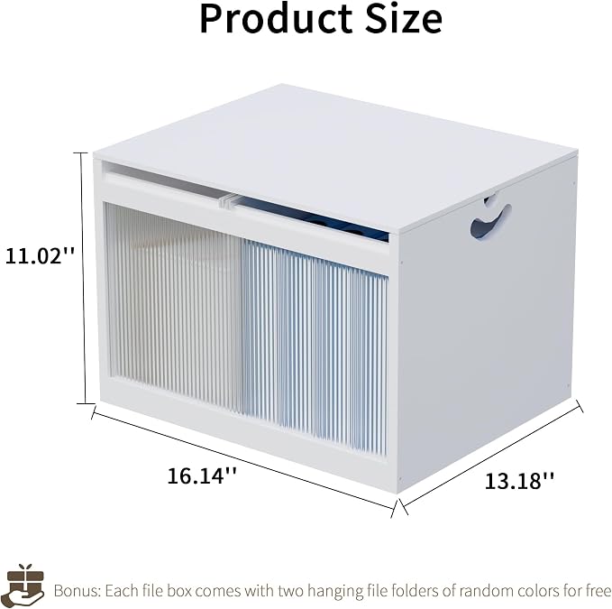 Bamboo Hanging File Boxes with Lids 2 Pack, File Organizer Box for Letter/Legal File, File Box with Hanging Folders Acrylic Light Easy Assembly File Storage Boxes for Home Office, White