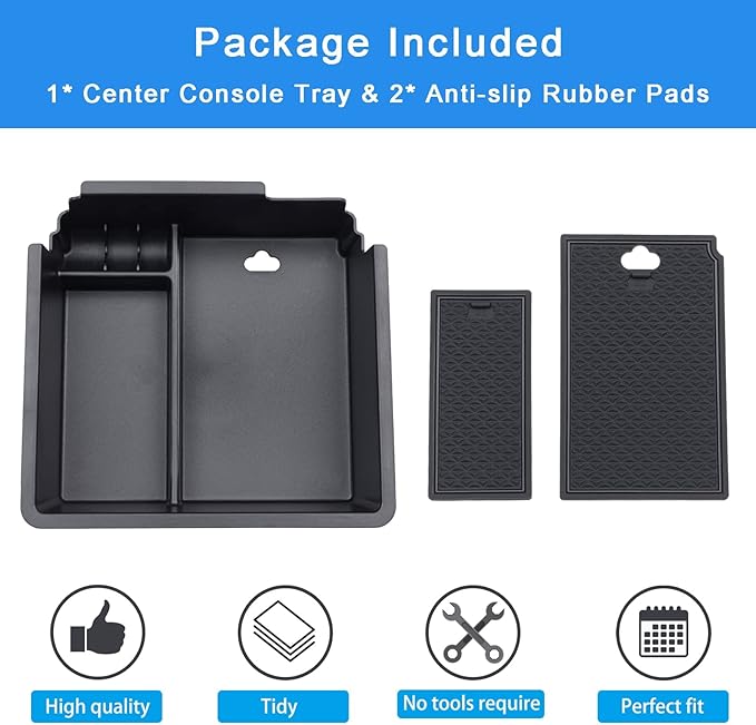 PIMCAR Compatible with 2019 2020 2021 2022 2023 Ford Ranger Center Console Organizer ABS Plastic Material Armrest Box Insert Tray Accessories (Not for 2023 Ranger XL/Raptor/Wildtrak)-Black Trim