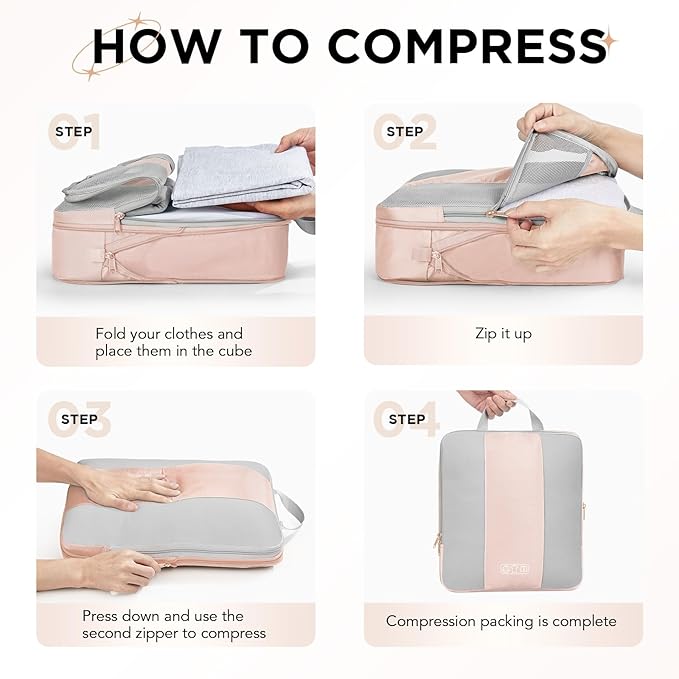 8 Set Compression Bags for Travel Essentials,OlarHike Clothes Organizer Bags for Closet,Compressible Expandable Bags for Suitcase,Handy Helper for Organizing Clothes(Cream)