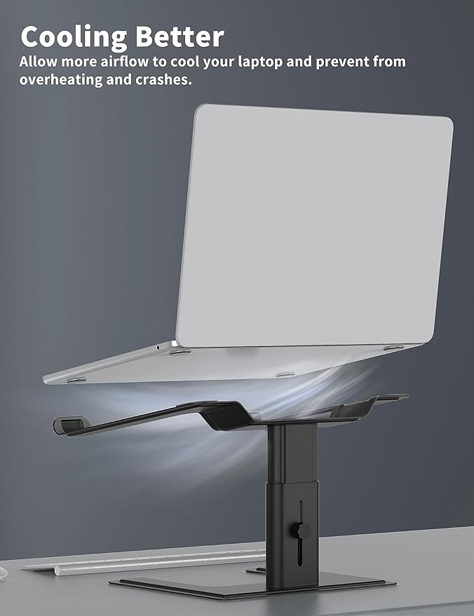 ALASHI Laptop Stand for Desk, Computer Stand Adjustable Height, Ergonomic Notebook Laptop Riser, Aluminum Metal Holder Compatible with 10 to 17.3 Inches Notebook PC Computer, Black