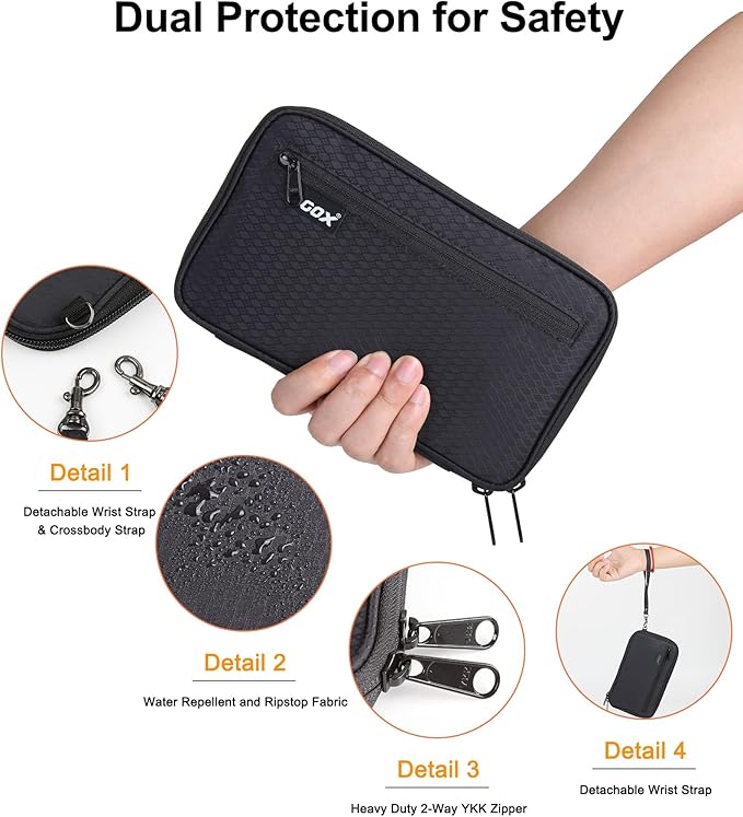 GOX Passport Holder for Travel Family RFID Neck Wallet for Traveling Women Travel Pouch for Passport and Documents with RFID Waterproof Zipper Passport Case (Black)