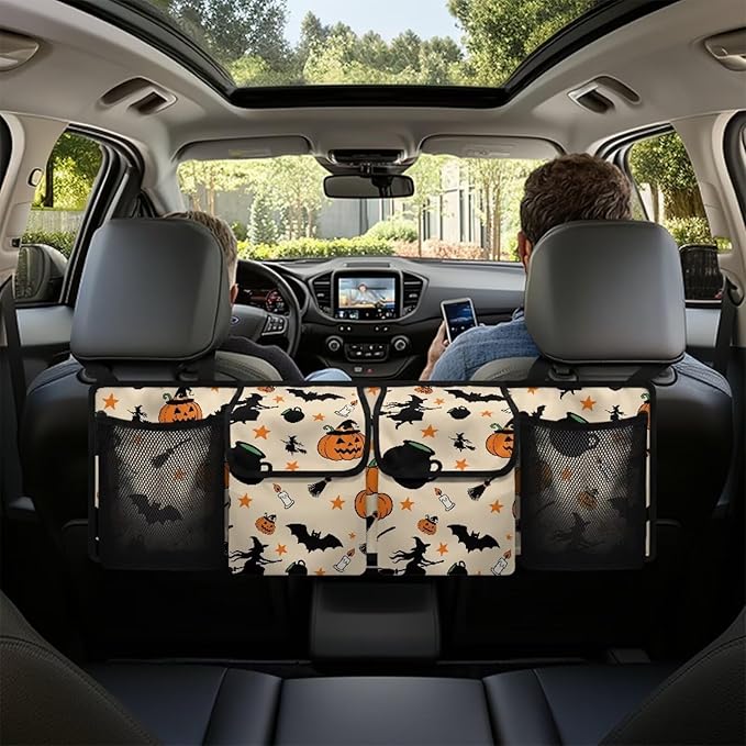 Hanging Trunk Organizer Cartoon Halloween Car Back Seat Storage with 4 Large Pockets Foldable Automotive Interior Accessories for Sedans MPV SUV Jeep Trucks Van