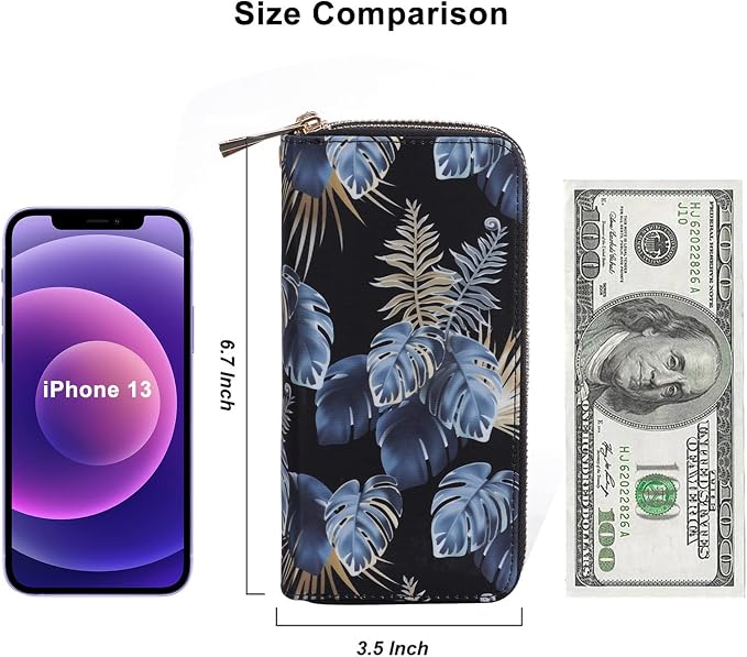 Cellphone Wallet for Women Dual Zipper Long Purse with Removable Wristlet