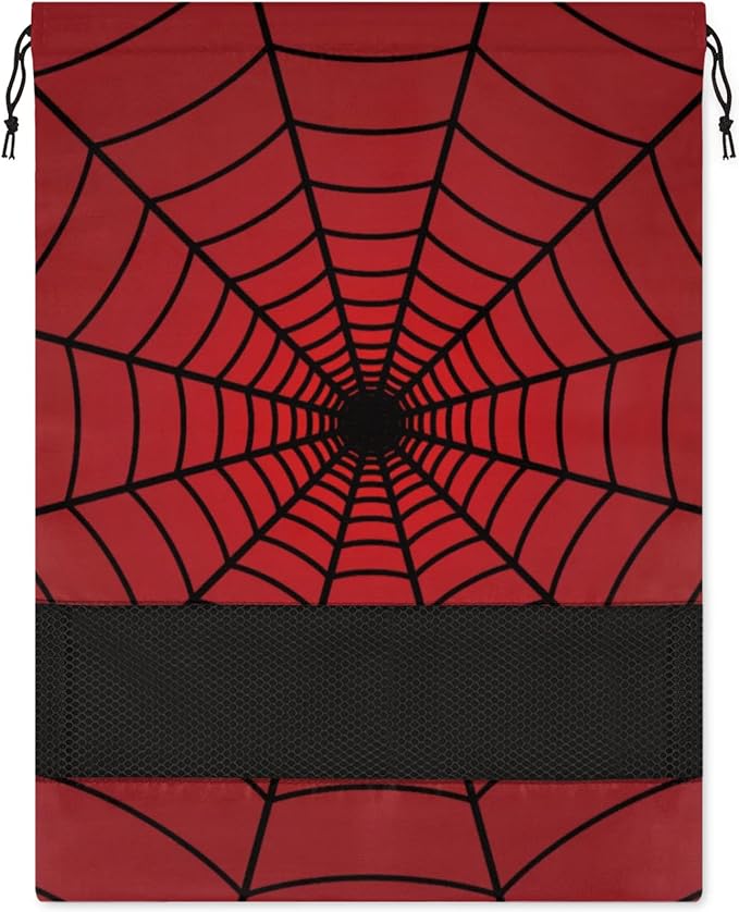 Red Web Travel Shoe Bag Waterproof Portable Shoe Bags for Storage with Drawstring Breathable Mesh Washing Organizer for Laundry Sneakers Boots Dance Shoes
