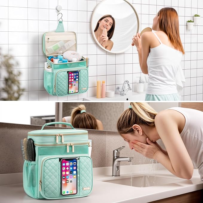 Tealari Large Toiletry Bag for Women Men,Bathroom Bag,Water Resistant Shower Bag,Makeup Bag,Portable Shower Caddy for College Dorm,Hanging Travel Toiletry Bag with Transparent Waterproof Phone Pocket