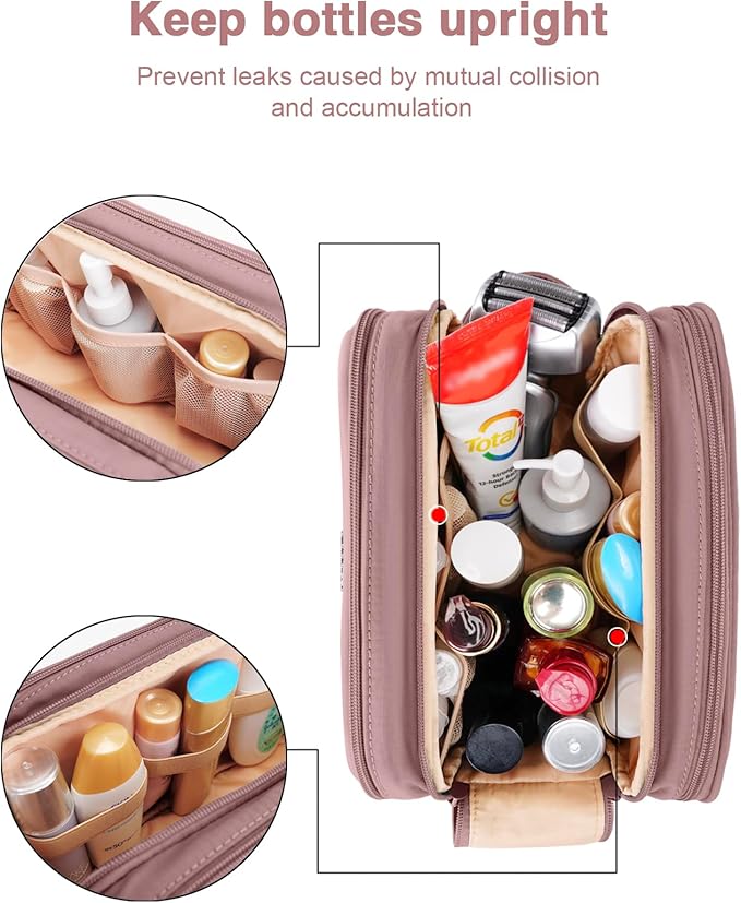 COOSKY Toiletry Bag for Men & Women, Cruise Ship Travel Essentials, Shaving Dopp Kit with Dry and Wet Separation, Water-resistant Bathroom Cosmetic Organizer Bag, Makeup Accessories, Dark Purple