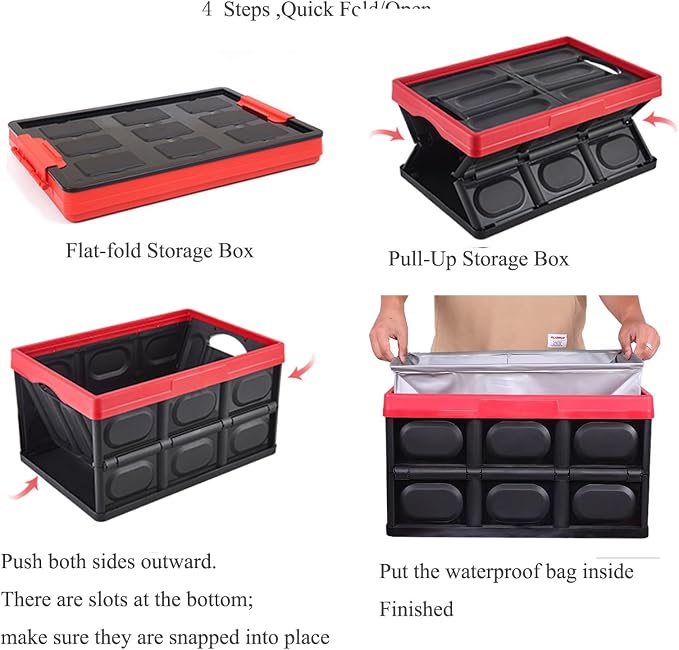 Collapsible Storage Bins with Lids 55L, Trunk Organizer for SUV Foldable Plastic Outdoor Storage Containers with Secure Latches, Waterproof Cargo Box for Camping Home, Garage, Closet 2PCKS