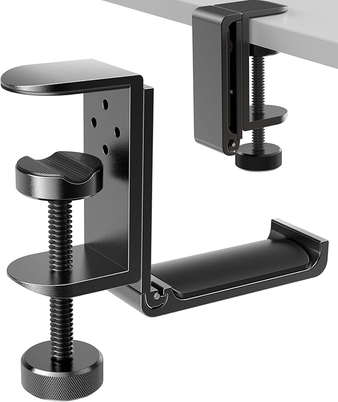New Foldable Headphone Stand Hanger Holder Aluminum Headset Soundbar Stand Clamp Hook Under Desk Space Save Mount, Universal Fit Gaming Headphones, Black