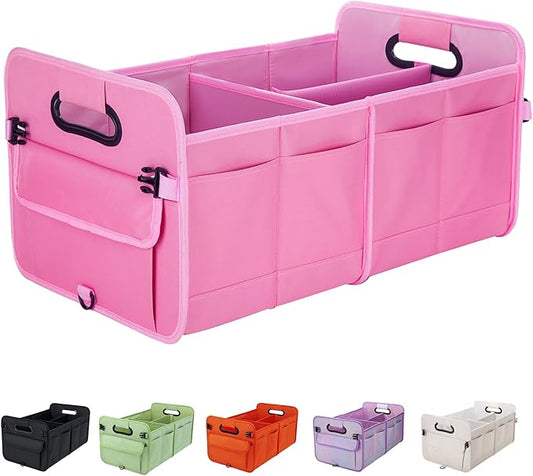 titiyiof Trunk Organizer For Suv & Sedan,Car Organizers and Storage, Waterproof Collapsible & Adjustable Straps,70L Sturdy Car Organization for Car Accessories, Tools,Sundries,2-3 Compartment（Pink