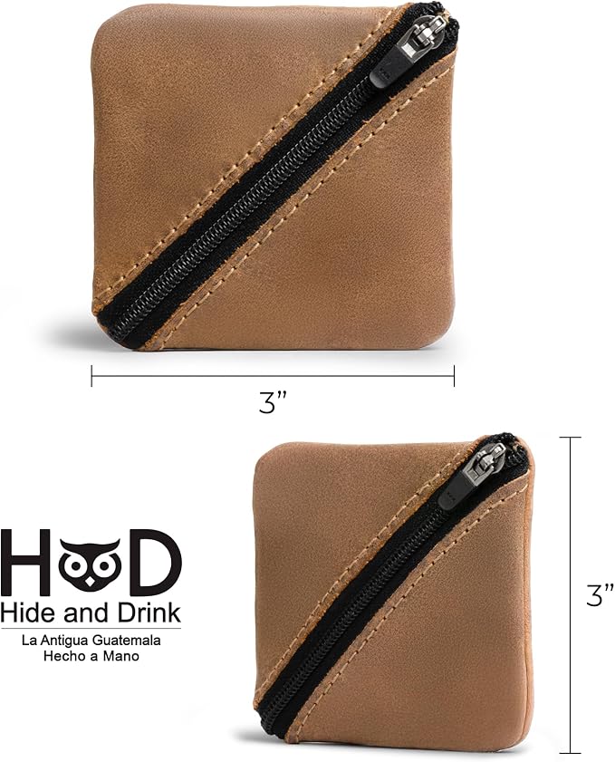 Hide & Drink, Slash Zippered Pouch, Change Holder, and Storage for Pocket and Purse Organization with Zipper, Full Grain Leather, Handmade (Single Malt Mahogany)