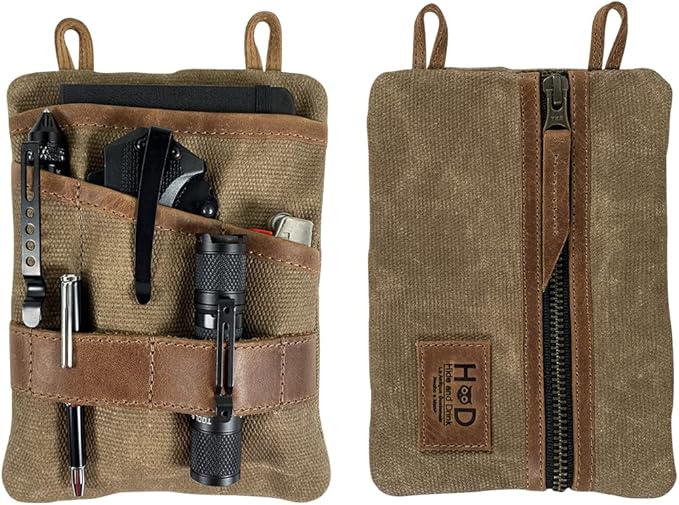 Hide & Drink, Multi-Tool Pocket Pouch XL, Compact Multipurpose EDC Zippered Bag, Mini Camping Tool Case, Knife Holster, Handmade Slim Organizer
