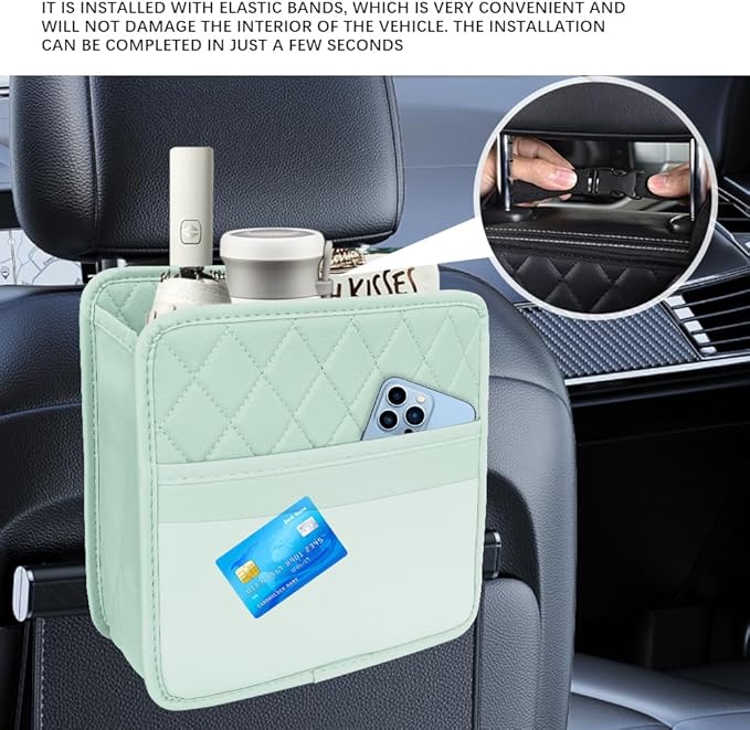 Car Seat Back Organizer, Car Organizers and Storage, Leather Multipurpose Vehicle Backseat Storage Pocket, Auto Interior Accessories Waterproof Hanging Bag for SUV Sedan Truck (Green)