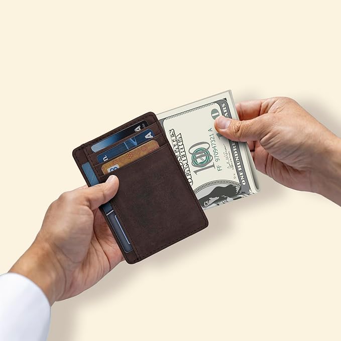 Oak Leathers Leather Slim Minimalist Wallet for Men & Women RFID Front Pocket Leather Card Holder Wallets (Mulberry)