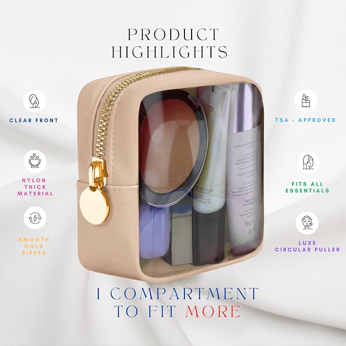 DANCOUR Clear Makeup Bag Mini Makeup Bag for Purse Mini Bag Pouch Purse Clear Pouch Small Cosmetic Bag Travel Case Travel Cosmetic Case (Beige)
