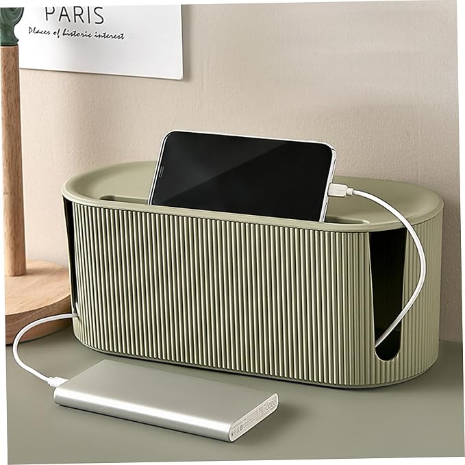 Cable Management Box with Lid & Slot Cord Management Box with Breathable Hole Non Slip Cable Organizer to Hide Cords and Power Strip for Home Office Desk TV Computer
