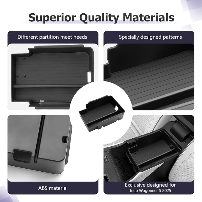 LUWU 2025 Wagoneer S Center Console Organizer for 2025 Wagoneer S Accessories Armrest Console Storage Box Insert Tray ABS Material Black-Trim