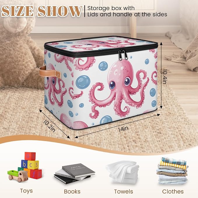 Octopus Storage Basket for Bedroom Kitchen Bathroom Storage Bins with Lids Collapsible Toy Cube Storage Organizer for Kid Teen Women Men