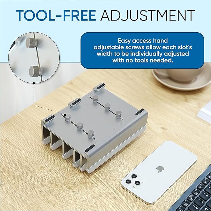 Elestoria 5- Slot Vertical Laptop Stand - Aluminum Laptop Stand Vertical for Desk - Adjustable Width (12-38mm) Fits MacBook Pro/Air, Surface & Gaming Laptops Upto 17.3 (Grey)