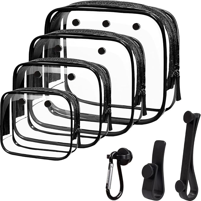 LETGO 4 Pack Clear Toiletry Bags, Portable Travel Makeup Pouch with Zipper, TSA Approved Organizer, Clear Pouch Bags Compatible With Bogg Bag Divider Accessories (Clear Black)