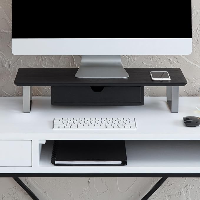 Anji Mountain Monitor Stand - Desktop Organizer & Laptop Riser, Ergonomic Monitor Riser, Space-Saving Monitor Stand for Desk, Durable Construction, Easy Assembly, Ideal for Home & Office,Black