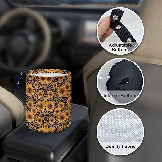 Sunflower Leopard Printed Car Rubbish Bin Portable Driver Garbage Small Mini Can Travel Hanging Garbage Organizer Bag, Large Capacity