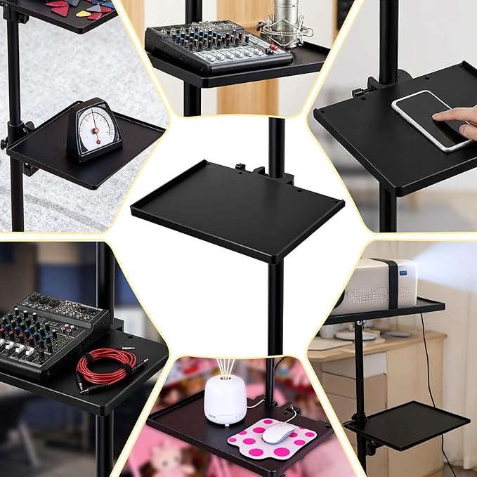 Mic Stand Tray Clamp On Shelf Lash Tray Holder Microphone Stand Trays Pole Mount Shelf Tripod Trays Desk Holders Mic Stands Accessories With 9.44" X 6.88" For Stage, Music Sheet, Live Streaming