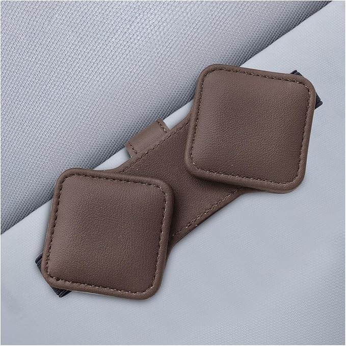 Sunglass Holder for Car Visor, Magnetic Leather Glasses Eyeglass Clip, Car Hanger Mount Ticket Card Clip, Auto Visor Organizer Accessories (Brown)