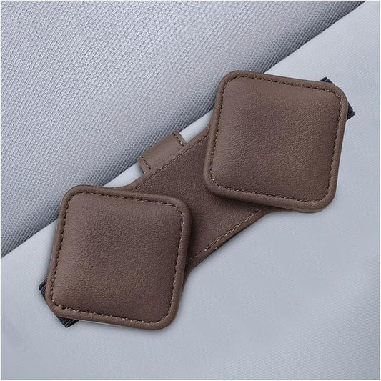 Sunglass Holder for Car Visor, Magnetic Leather Glasses Eyeglass Clip, Car Hanger Mount Ticket Card Clip, Auto Visor Organizer Accessories (Brown)