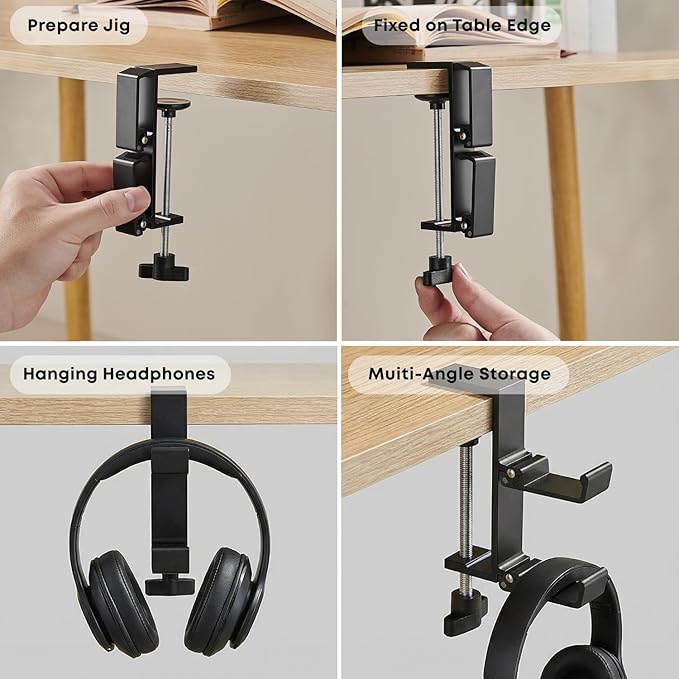 JAKO New Foldable Headphone Stand for Desk, Aluminum Alloy Headphone Holder - Headset Stand Hook Space Save Mount, Universal Fit PC Gaming Headsets Holder Under Desk Clamp for Office, Computer Table