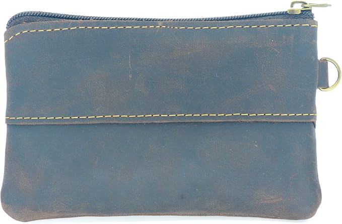 JJNUSA Genuine Leather Zipper Coin Purse for Men, Credit Card Case Holder, Mens Tray Purses Coin Purse Cash Change Wallet Car Smart Holder Money Pouch Darkbrown